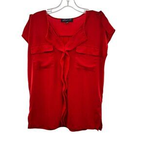 Jones New York Womens Short Sleeve Ruffle Top Red Size Small